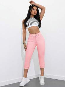 Rivivi Casual Solid Color Slim Fit Jeans - Pink - View 5