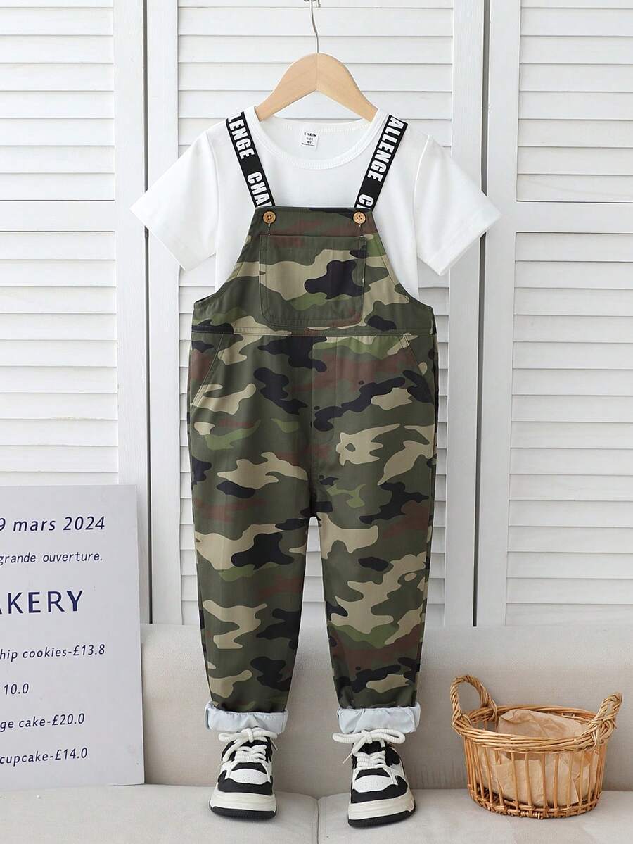 Young Boy Camouflage Bib Overalls, Suitable For Daily Play And Outings, Suitable For Spring And Summer Wear Camo Print Kids Overalls For Boys - Multicolor - View 1