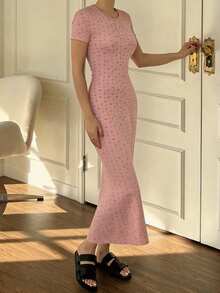 DAZY Ditsy Floral Cinched Waist Long Women's Nightgown Pajama - Pink - View 5