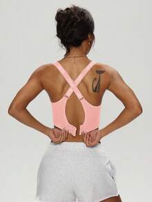 Velisys 3pcs Letter Print Criss-Cross Back Sports Bra Set For Summer - Multicolor - View 7