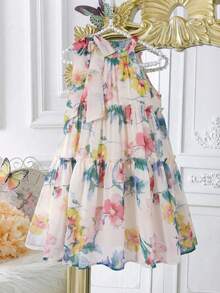 SHEIN Đầm thời trang in họa tiết bằng vải chiffon cho bé gái - Nhiều màu - Xem 5