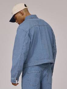 Musero Cropped Boxy Long Sleeve Dropped Shoulder Zip Through Collared Lightweight Denim Pin Stripe Jacket Front Pocket Detailing Co Ord Jack Only Spring Summer Essentials - Medium Wash - View 4