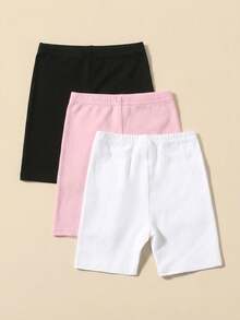 SHEIN Quần short biker cạp chun màu trơn 3 chiếc cho bé gái, quần short đạp xe cho bé gái. - Nhiều màu - Xem 4