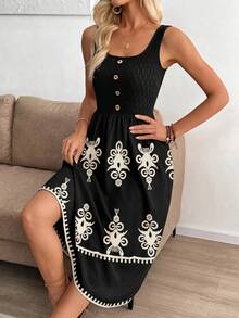 Breezaya Women's Vacation Style Printed Patchwork Sleeveless Bodycon Dress - Black - View 5