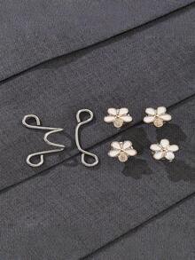 1 Set Adjustable Removable Fashion Decorative Anti Exposure White Floral Metal Women Waist Buttons Summer Casual Wear Gift Giving Secure Fit Button Accessories - multicolor - View 5