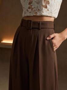Anewsta High-Waisted Wide-Leg Pants For Women, New A-Line Design With Elegant Feel, Slimming, Minimalist With Detachable Belt - Coffee Brown - View 3