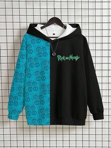 Rick and Morty X SHEIN 男士休闲拼色卡通肖像连帽衫，秋季 - 白色 - 查看 2