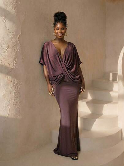 BamGleam 春季情人节新年假日新款蝙蝠袖女式上衣，彩色女式半身裙套装，时尚热带度假休闲风，适合旅行、日常穿着、返校、派对、各种场合。