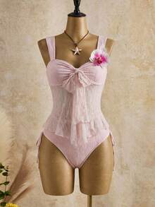 Bellisia Bộ đồ bơi tankini hai dây thắt nút thời trang mùa hè dành cho nữ, thích hợp mặc đi biển. - Hồng - Xem 1