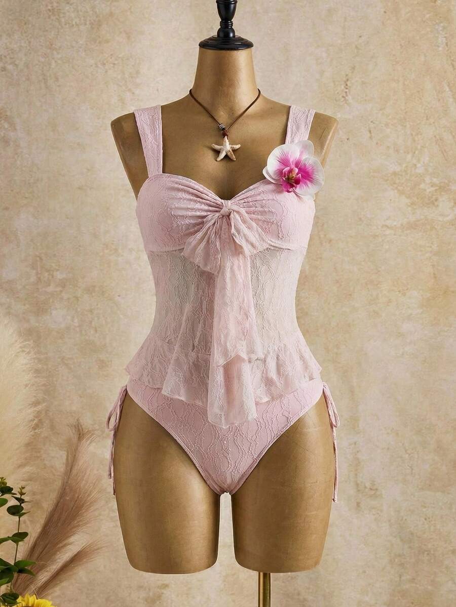 Bellisia Bộ đồ bơi tankini hai dây thắt nút thời trang mùa hè dành cho nữ, thích hợp mặc đi biển. - Hồng - Xem 1