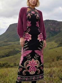 CAJUNI 女士印花优雅时尚露背连衣裙 - 彩色 - 查看 6