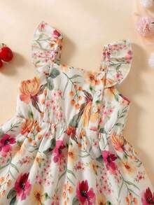 SHEIN 2pcs Baby/Toddler Girls' Summer Sleeveless Watercolor Floral Print Dress And Headband Set Birthday Purple Floral Cute - Multicolor - View 5