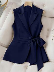 GlowEve CURVE Plus Size Women's Solid Color Minimalist Sleeveless Blazer - Navy Blue - View 1