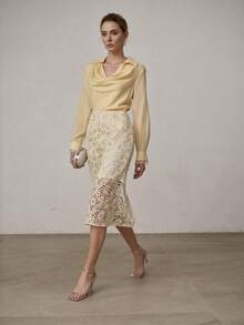 MOTF PREMIUM 女士修身中长裙，春夏款 - 杏色 - 查看 4