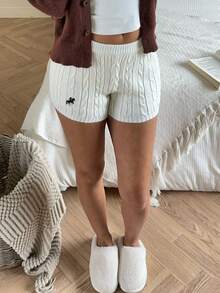 CovetEZ 女士休闲刺绣针织短裤，春夏款 - 白色 - 查看 3