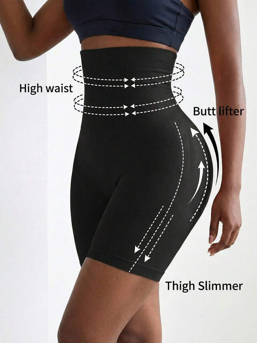 DAZY Ribbed Knit Shapewear Shorts - Black - View 1