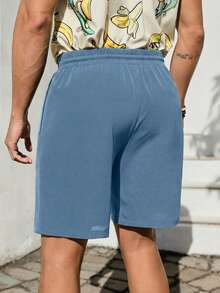 VIVINTIMO Men's Casual Beach Vacation Drawstring Waist Loose Shorts With Side Pockets, Minimalist Solid Color For Daily Commute, Summer, Holiday - Baby Blue - View 2