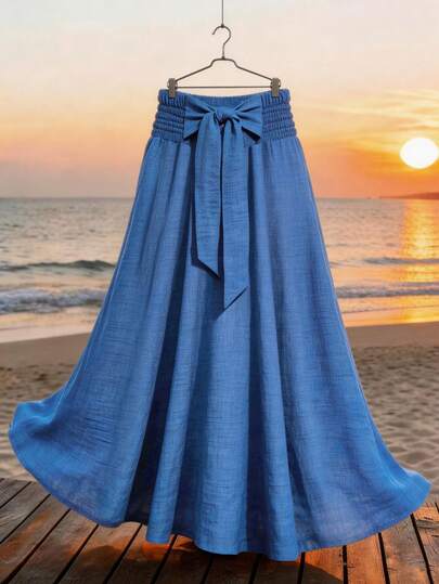 GlowEve CURVE Plus Size Women Casual Vacation Simple Tie Front Skirt