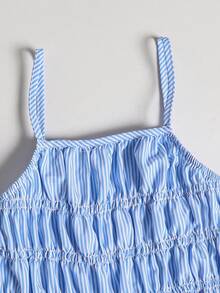 SHEIN Sparklyn Girls Striped Camisole Top And Straight Leg Pants Summer Vacation Outfit - Blue - View 6