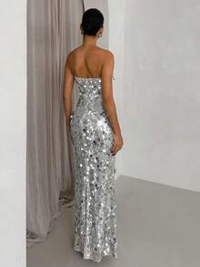 SHEIN Glamour Sequin Decorated Party Dress, Fashionable And Elegant - Silver - View 2