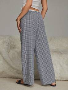 HautHeat Women's Plaid Wide Leg Loungewear Bottoms - Black and White - View 2