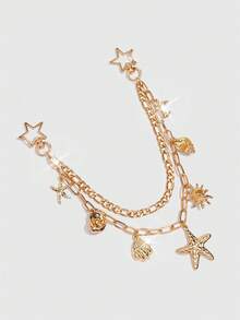 Viva Strut 1Pc Seashell Ornament For A Holiday-Style Starfish Shell Chain Bag, Marine Tail Conch Beach Keychain, Suitable For Matching With A Small Square Bag When Out On Vacation. - Gold 2 - View 3