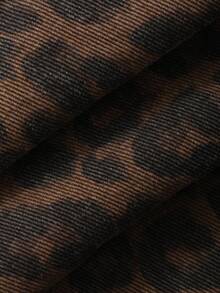 Dazy Kids Áo khoác dài tay cổ bẻ bằng vải denim họa tiết da báo cho bé gái tuổi teen, mùa thu. - màu nâu - Xem 8