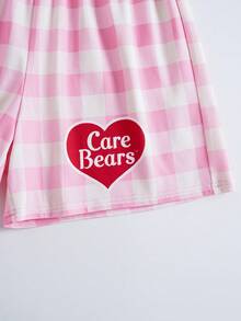 SHEIN X Care Bears 少女熊印花短袖上衣和格子短裤睡衣套装 - 粉色 - 查看 6