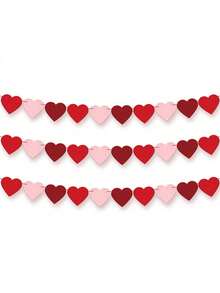 1 Piece Heart Shaped Hanging Banner Garland Valentine's Day Decor Pink Red Burgundy Love Theme Engagement Wedding Anniversary Party Room Home Decoration Romantic Ornament - multicolor - View 3