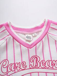 SHEIN X Care Bears 女童夏季休闲条纹小熊印花T恤 - 粉色 - 查看 7