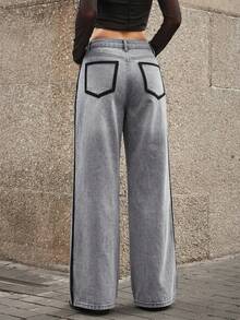 SHEIN LUNE Women's Loose Fit Straight Leg Casual Jeans With Pockets, Versatile - Grey - View 2