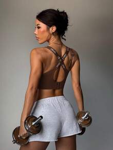 Velisys 3pcs Letter Print Criss-Cross Back Sports Bra Set For Summer - Multicolor - View 5