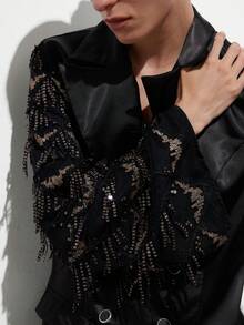 Aveloria Modichic European And American Style Sequin Patchwork Double-Breasted Shiny Blazer - Black - View 5