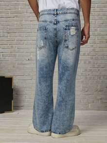 GALLERY FADE Men's Ripped Slant Pocket Casual Daily Denim Jeans - Light Wash - View 2