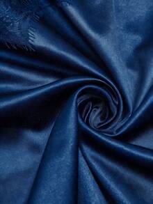 Opuloom Women's Fashionable Elegant Turtleneck Ruffled Lace Trim Camisole, Suitable For Valentine's Day, Wedding, Holiday, Casual Outing, Party, With Asymmetrical Hem And Stretchy Satin - Navy Blue - View 7