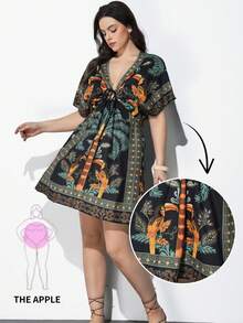 Maija 大码热带印花休闲度假连衣裙 - 黑色 - 查看 8