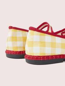CUCCOO DOLLMOD Women's Shoes Classic Blue Plaid Contrasting Edge Single Strap Flats - White yellow - View 4