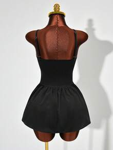 Mistrie Đầm mini dáng chữ A cổ chữ V hở lưng, phối ren đen, kiểu dáng mùa hè mới, thích hợp cho buổi hẹn hò, đi club hoặc mặc ngủ gợi cảm. - màu đen - Xem 2