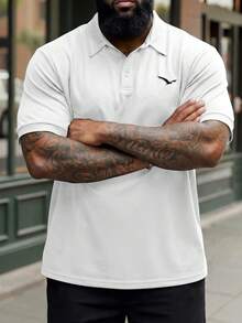 Manfinity Homme Plus Size Men's Front Button Short Sleeve Casual Polo Shirt - White - View 2