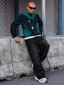 EVRINFINITE 男士休闲多口袋简约设计宽松牛仔裤 - 黑色 - 查看 6