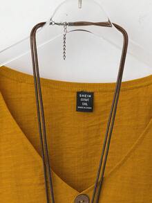 Omancia 2 件标准尺码女式 V 领椰子纽扣装饰 3/4 袖上衣 + 纯色直筒裤休闲通勤两件套 - 橘色 - 查看 5