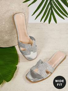 SHUZIA #WideFitQuietLuxury 女士方头手工编织纯素皮革银色拖鞋 - 灵感源自设计师美学，宽楦简约优雅。 - 銀色 - 查看 3