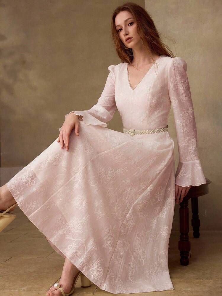 ELEGANT JACQUARD FABRIC MID-LENGTH DRESS FOR WOMEN
