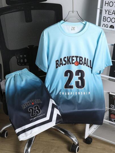 Fantacosmos 2件套青少年（男童）春夏运动休闲足球泼墨印花短袖T恤和短裤套装