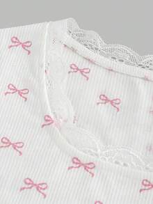 SHEIN Girlism 少女春夏休闲度假居家针织罗纹碎花U领蕾丝荷叶边修身短袖露脐T恤，漂亮上衣，少女风上衣，舞蹈上衣，修身上衣，瑜伽T恤，母亲节毕业季夏季上衣，适合春夏日常、外出、度假、节日穿着，时尚少女，休闲穿着，新款，返校季，休闲，返校季，少女风T恤 - 彩色 - 查看 5