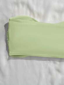 Swim Basics Solid Color Twist Bandeau Swimwear Top For Beach Vacation - Limelight Green - View 3