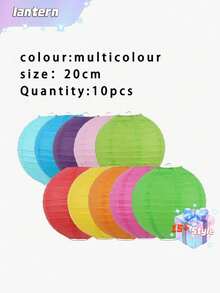 SHEIN Bộ 10 đèn lồng giấy, đường kính 20cm/7.87in, đèn lồng tròn treo vườn nhỏ, đèn lồng giấy hình cầu có thể gấp gọn, không cần điện, có thể gấp lại và cất giữ. - đèn lồng giấy - Xem 13