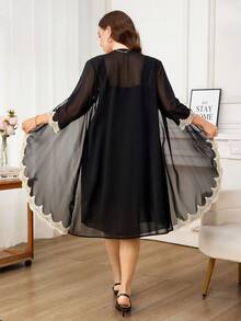Reflora Bộ áo khoác và váy ren thanh lịch cỡ lớn, phù hợp cho việc đi làm. - màu đen - Xem 6