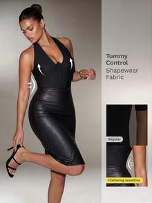 Nuvra Falda moldeadora de mujer de 2 en 1 con doble capa de piel sintética negra con abertura, con forro, que afina la cintura y levanta el trasero - Negro - Ver 1