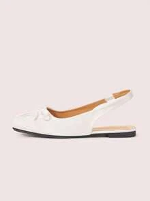 CUCCOO DOLLMOD Ladies Beige Spring And Summer Square Toe New Closed Toe Sandals Bow Simulation Silk Satin Fashion Heel Flats - White - View 2